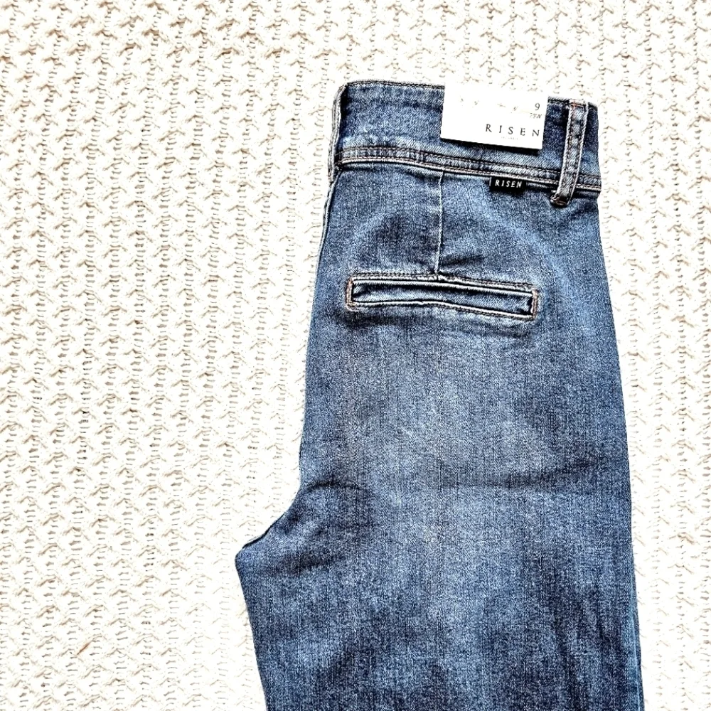 RISEN HR Dark Wash Wide Leg Jeans Double Button Trouser Style Denim 9/29 NEW
